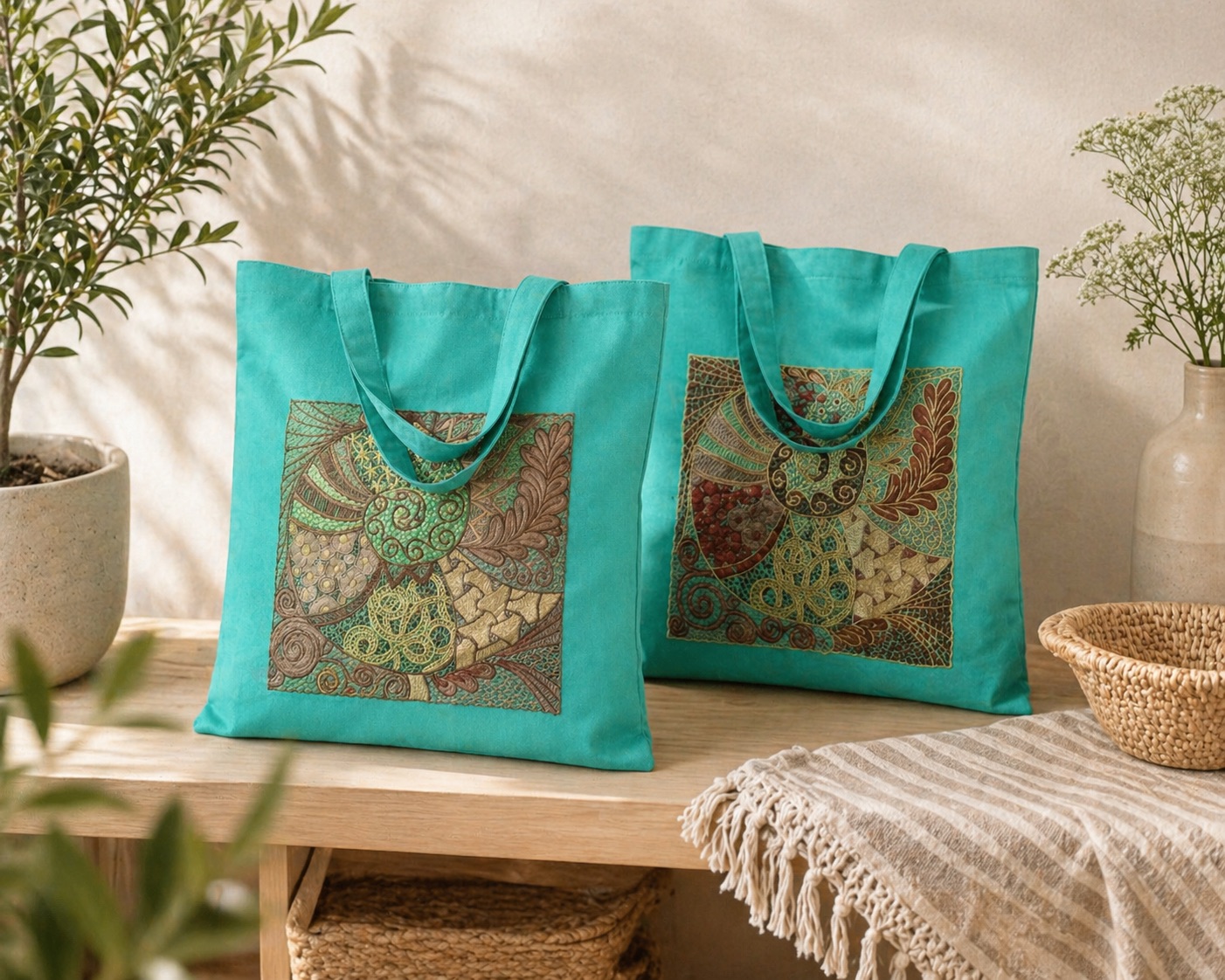 Tote - Spiral Pattern on Green